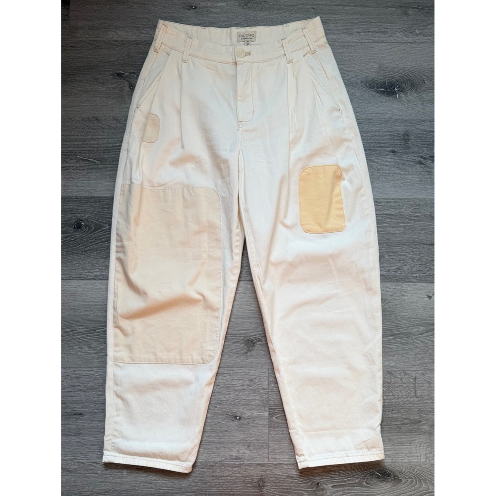 Pilcro cream barrel-leg patchwork pants size 27P petite - Picture 2 of 8